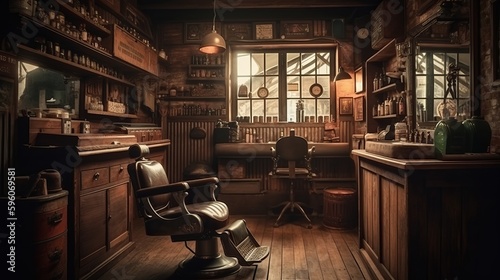 Barbershop with retro interior. AI generated