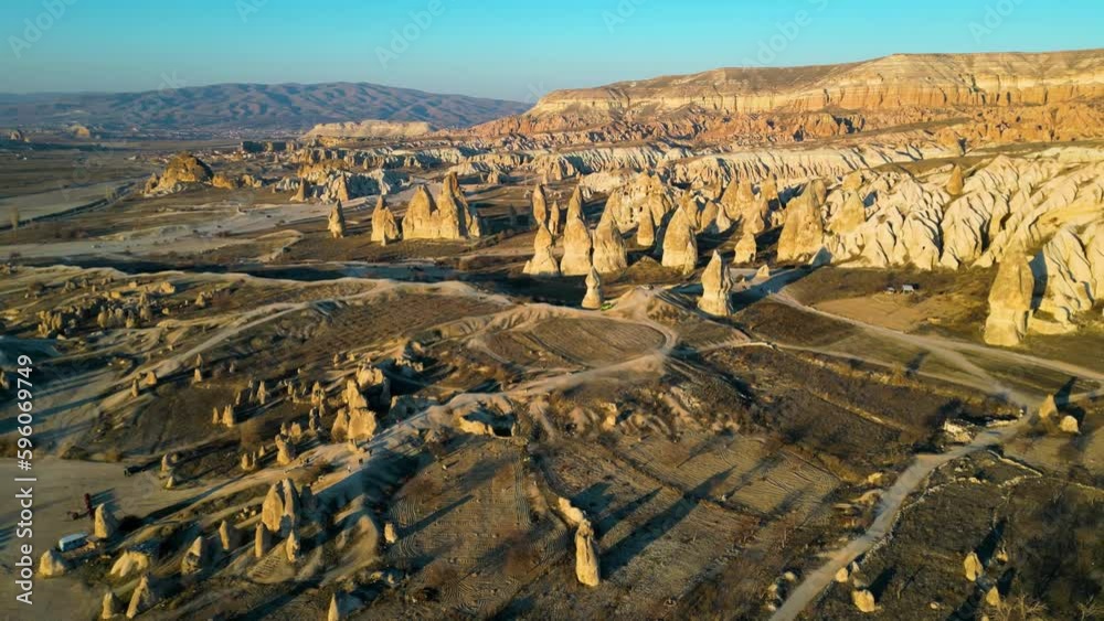 Drone - Cappadocia, Turkey - 2023 - Sunset valley - flying back low to high - speed 150 with slight left turn