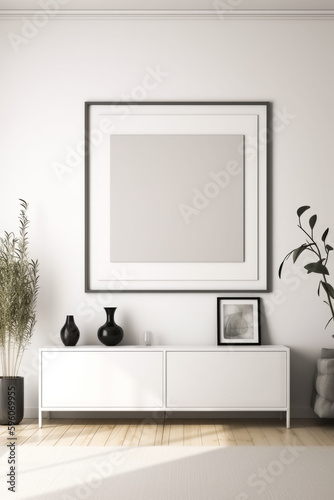 realistic mockup panorama picture frame in white contemporary house  Generative Ai