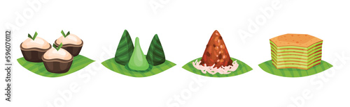 Arabic Sweets Served on Green Leaf Vector Set