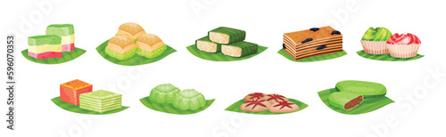 Arabic Sweets Served on Green Leaf Vector Set