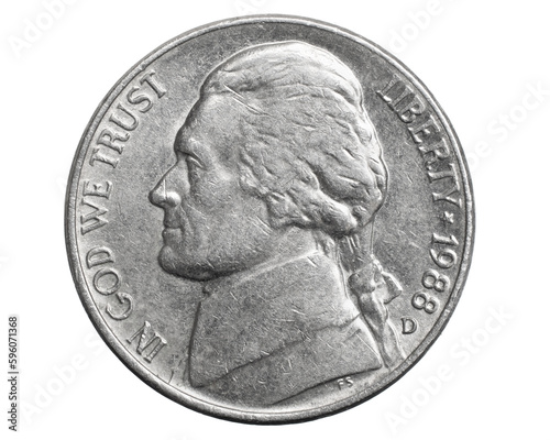 American five cents on a transparent isolated background. png