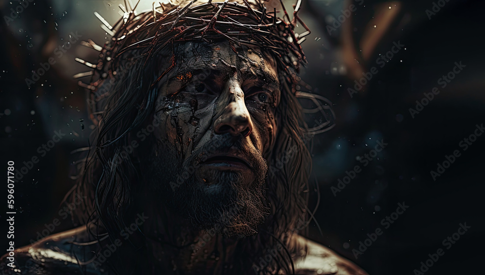 Jesus Christ wearing crown of thorns Passion and Resurection. jesus day holy,Easter card, Good Friday. Generative AI