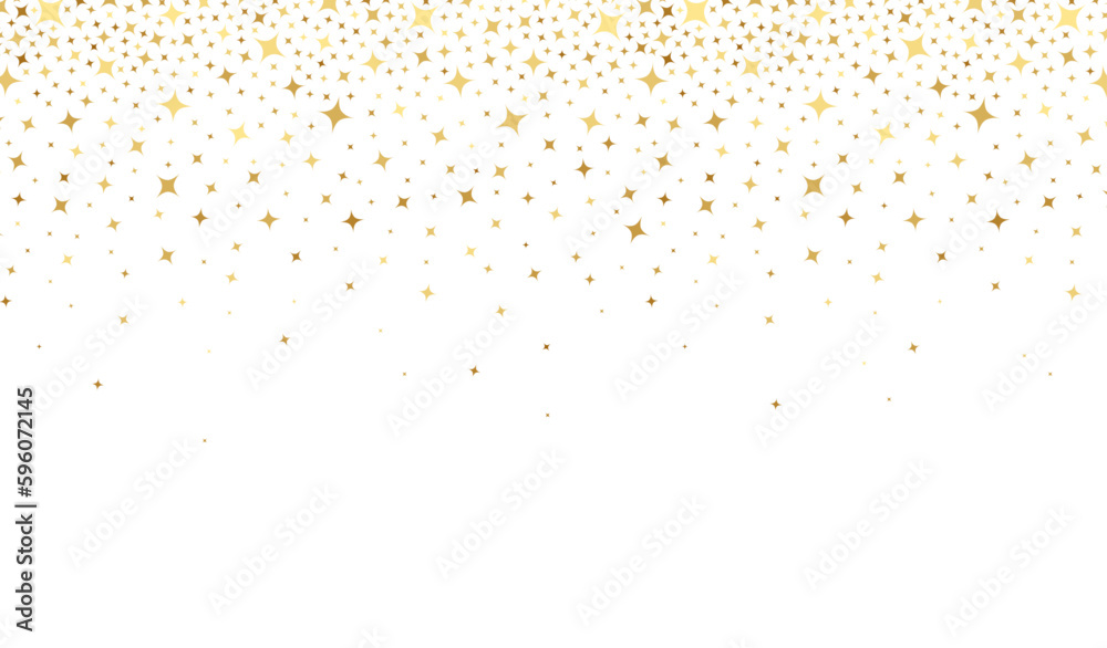 Gold star. Golden shooting stars. Falling star. Sparkling stardust. Gold starry on white background. Abstract scatter bright sparks. Random glitter particle design. Irregular stars. Vector illustratio