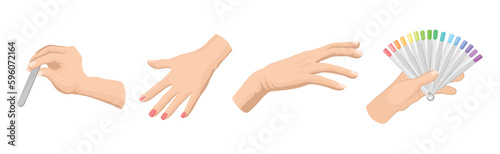 Female Hands Manicure with Nail File and Lacquer Vector Set