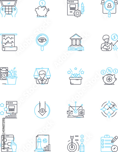 Cost containment linear icons set. Budgeting, Efficiency, Optimization, Streamlining, Savings, Rationalization, Prudence line vector and concept signs. Frugality,Collapsing,Cutting outline