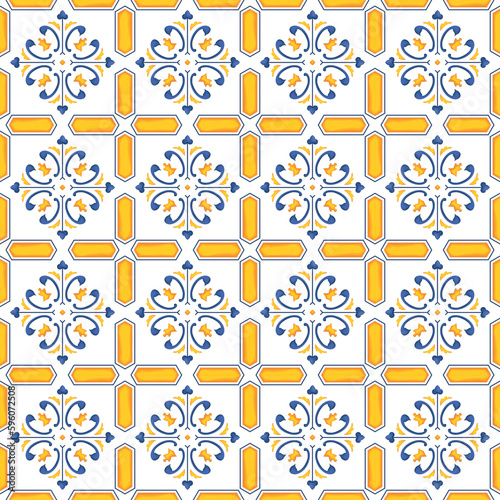 Mediterranean pattern blue and yellow theme