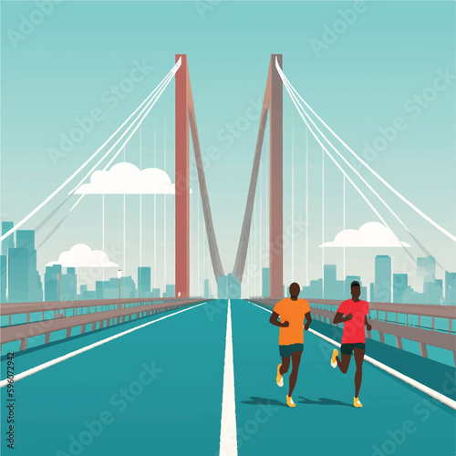 People are running with their silhouettes in Istanbul bosporus.