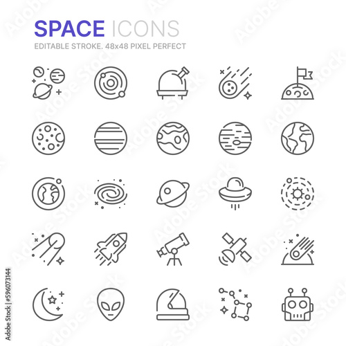 Collection of space related outline icons. 48x48 Pixel Perfect. Editable stroke