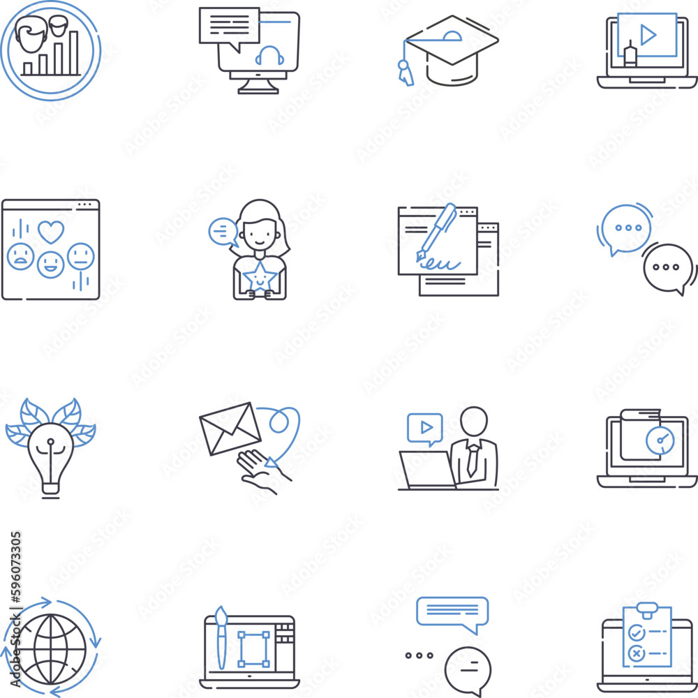 E-Courses line icons collection. Online classes, Instructionals, Tutoring, Lessons, Workshops, Seminars, Training vector and linear illustration. Immersive,Webinars,Self-paced outline signs set E-Courses line icons collection. Online classes, Instructionals, Tutoring, Lessons, Workshops, Seminars, Training vector and linear illustration. Immersive,Webinars,Self-paced outline signs set