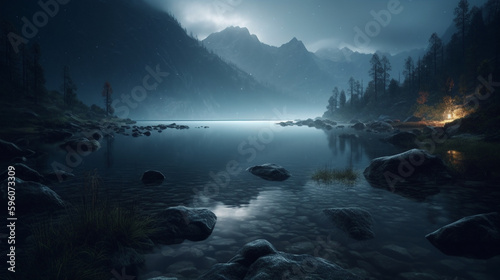 misty morning on the river.generative ai © S...