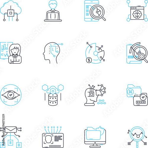 Financial forecasting linear icons set. Projection, Budgeting, Trending, Analysis, Planning, Anticipation, Estimation line vector and concept signs. Modelling,Prediction,Prognosis outline