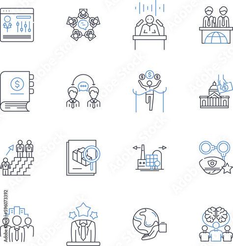 Skillset line icons collection. Innovation, Creativity, Adaptability, Leadership, Communication, Problem-solving, Organization vector and linear illustration. Attention to detail,Time management,Multi
