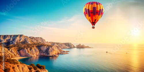 hot air Balloon over beautiful sea at sunnt day photo