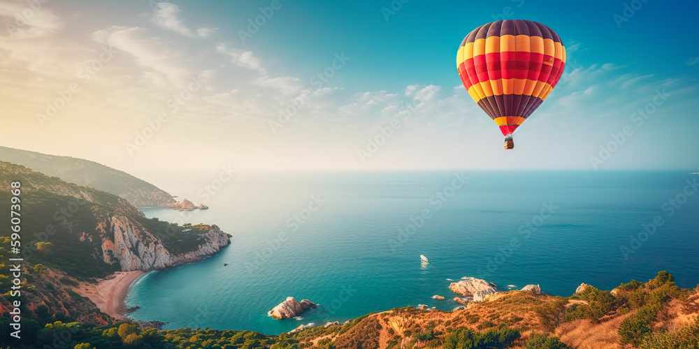 hot air Balloon over beautiful sea at sunnt day hot air Balloon over beautiful sea at sunnt day