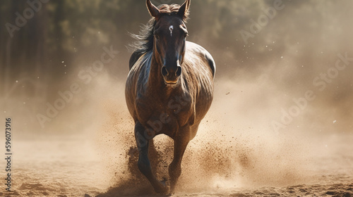 Horse in the dust in the desert.generative ai