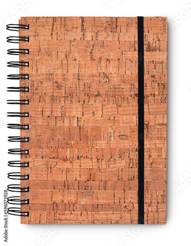 closed notepad cork cover spiral bound with elastic with shadow isolated on transparent background