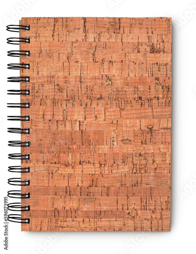 closed notepad cork cover spiral bound with shadow isolated on transparent background