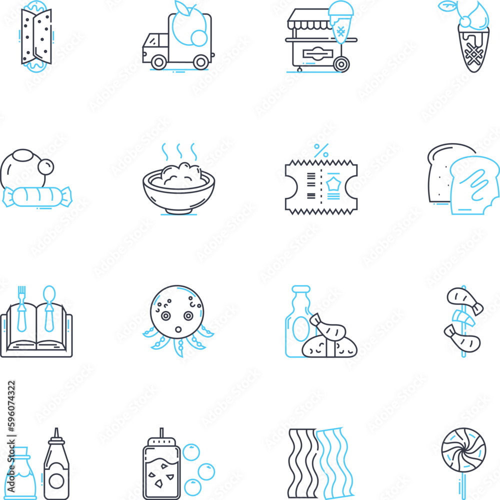 Food bazaar linear icons set. Diversity, Flavors, Exotic, Affordable, Convenience, Variety, Ethnic line vector and concept signs. Scrumptious,Wholesale,Interactive outline illustrations Food bazaar linear icons set. Diversity, Flavors, Exotic, Affordable, Convenience, Variety, Ethnic line vector and concept signs. Scrumptious,Wholesale,Interactive outline illustrations