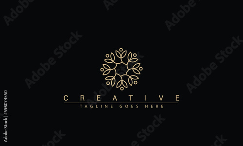 flower logo design template with line art concept