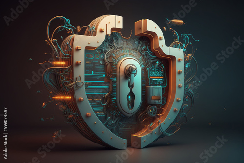 Cyber security lock  - illustration, digital photo