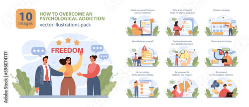 How to overcome or get rid of bad habit or addiction set. Toxic and dangerous