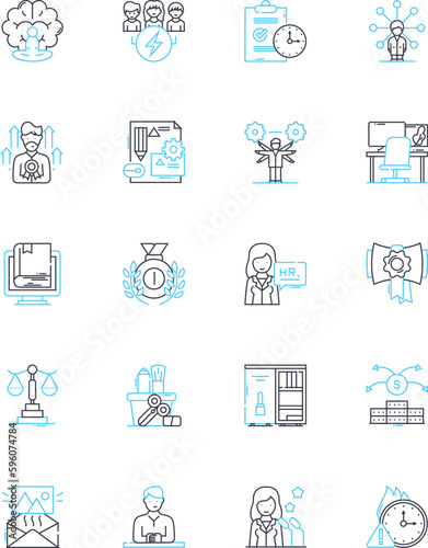 Leading linear icons set. Direction, Dominant, Authority, Control, Frontline, Headship, Piering line vector and concept signs. Prominent,Superiority,Guidance outline illustrations