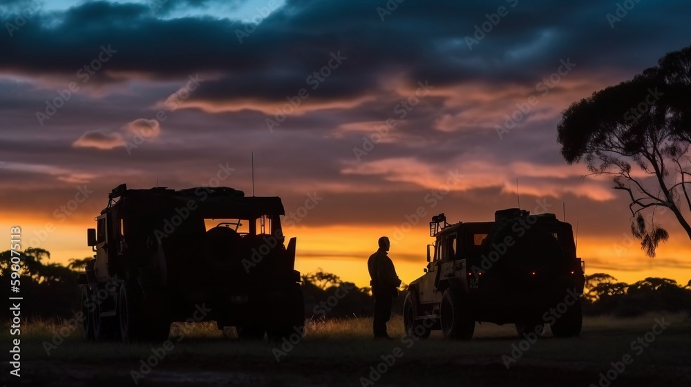Twilight Warriors: Silhouettes of Modern Soldiers and Military Vehicles Twilight Warriors: Silhouettes of Modern Soldiers and Military Vehicles
