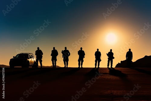 Twilight Warriors  Silhouettes of Modern Soldiers and Military Vehicles