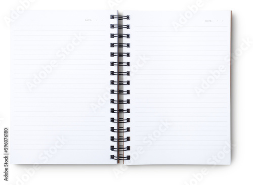 open notepad lined paper spiral bound with shadow isolated on transparent background

