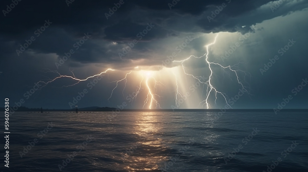 stormy sea and lightning in the sky.generative ai