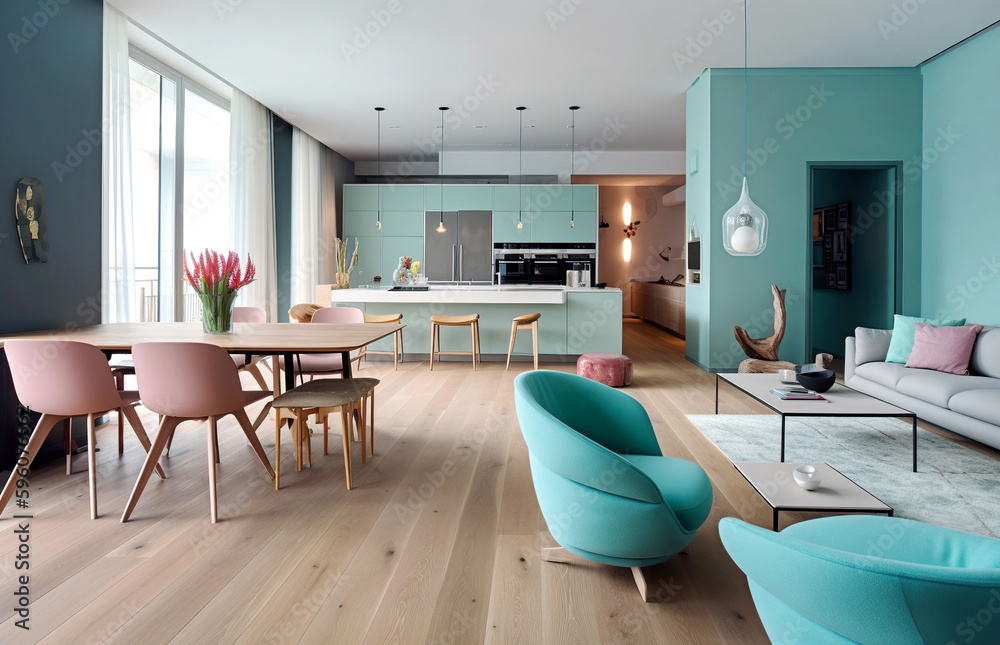 Scandinavian studio apartment. Interior design of modern living room ...