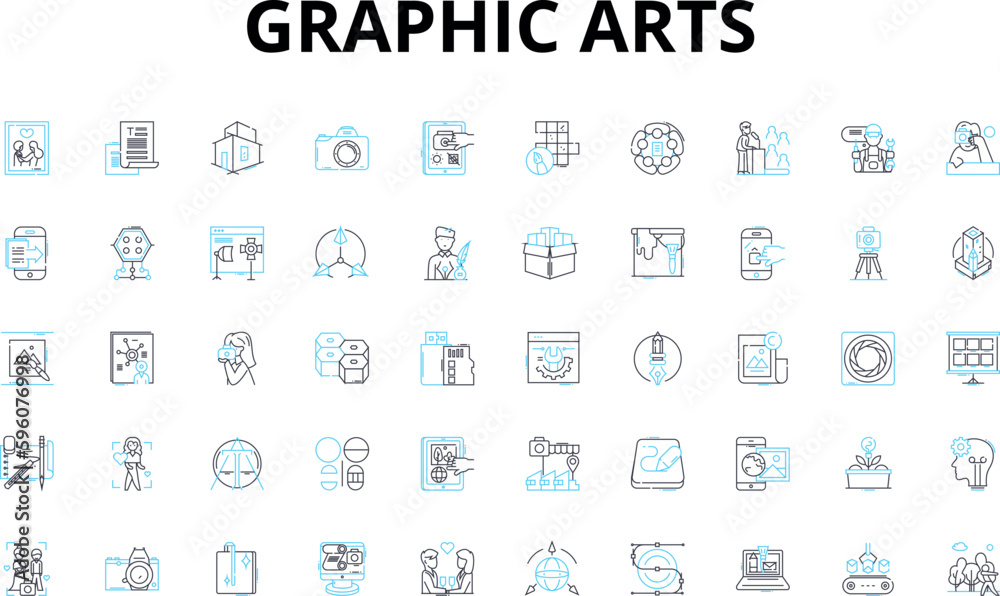 Graphic arts linear icons set. Typography, Logos, Illustration, Design, Layout, Vector, Branding vector symbols and line concept signs. Color,Arrk,Composition illustration