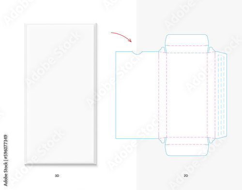 Realistic blank cardboard box mockup with drawing. Flat lay view. Vector illustration isolated on white background. Can be use for food, candy, sweet and etc. EPS10.	