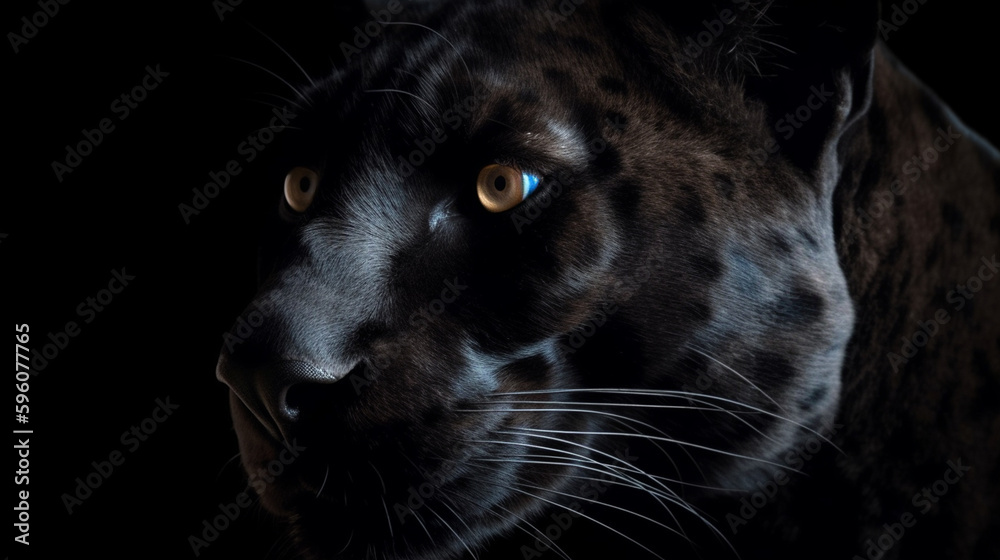 Portrait of a beautiful black panther on a black background.generative ai