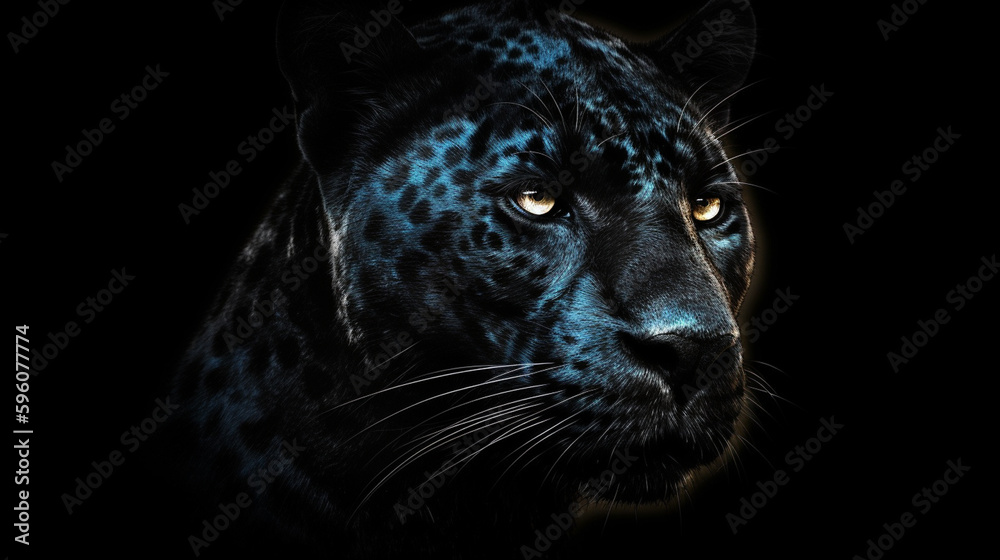 Portrait of a beautiful black panther on a black background.generative ai