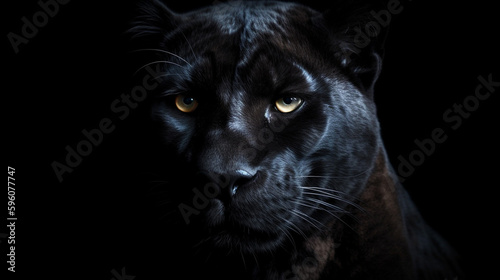 Portrait of a beautiful black panther on a black background.generative ai