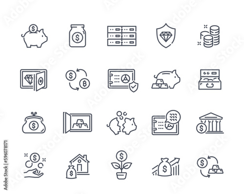 Money savings line icons set