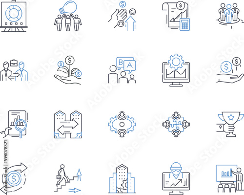 Employment rise line icons collection. Expansion, Growth, Flourishing, Upsurge, Upswing, Increase, Boost vector and linear illustration. Uptick,Advancement,Development outline signs set