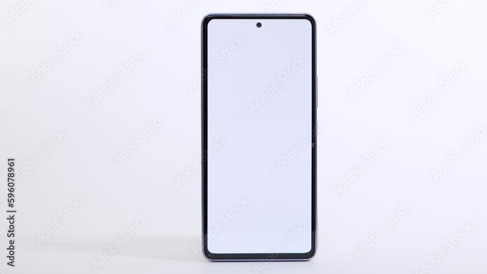 Celular con pantalla blanca, sin funda y fondo blanco