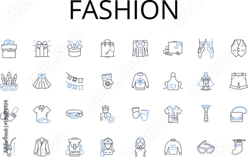Fashion line icons collection. Style, Elegance, Trend, Chic, Mode, Look, Attire vector and linear illustration. Grace,Glamour,Modish outline signs set
