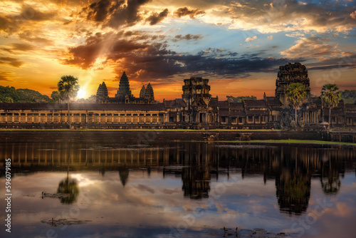 Angkor Wat temple at sunset near Siem Reap, Cambodia © Picturellarious