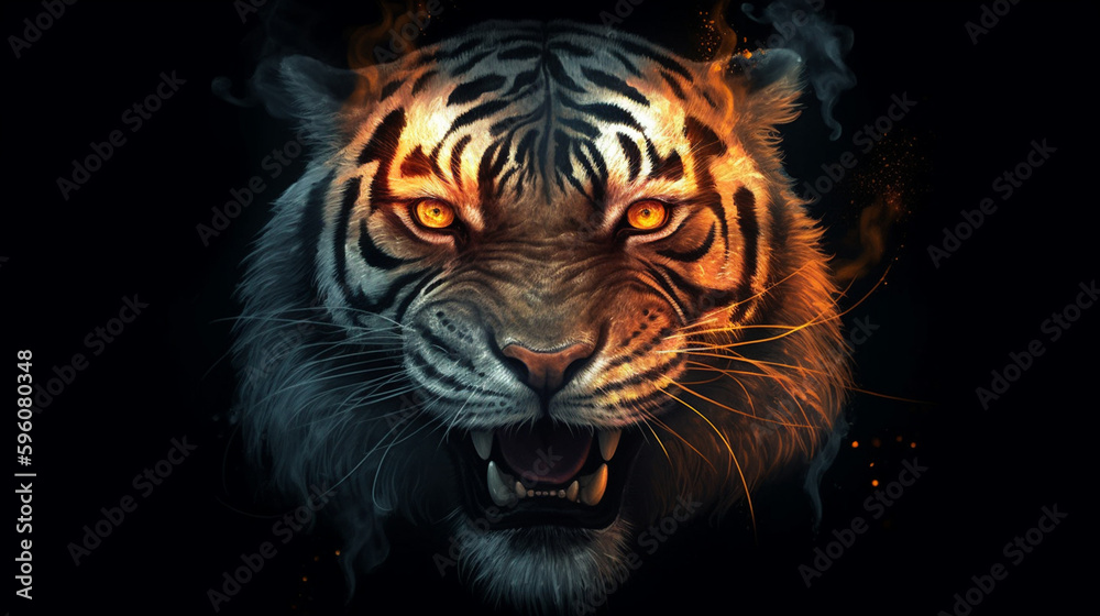 tiger with fire on a black background.generative ai tiger with fire on a black background.generative ai