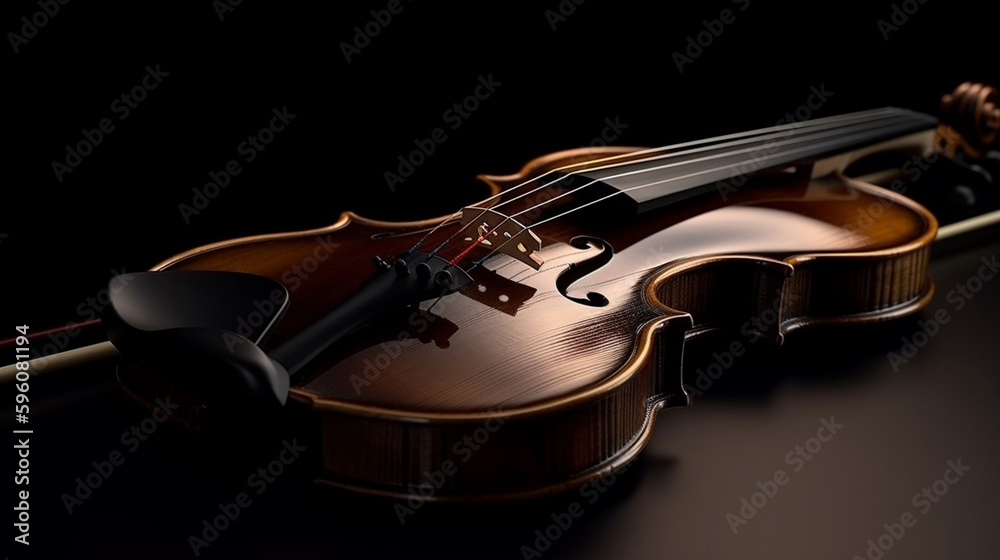Obraz premium violin on a black background, close-up, musical instrument.generative ai