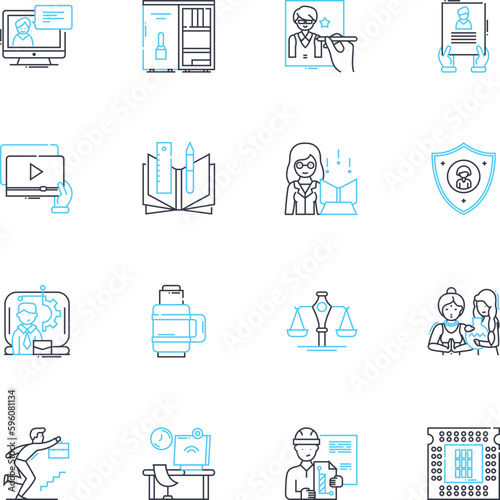 Learning linear icons set. Education, Knowledge, Study, Training, Understanding, Mastery, Expertise line vector and concept signs. Practice,Insight,Curiosity outline illustrations