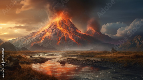 Volcanic eruption in Kamchatka, Russia.generative ai