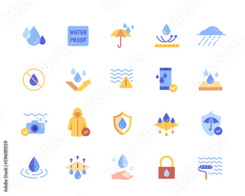 Waterproof color icons set