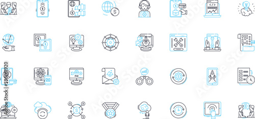 Firm structure linear icons set. Hierarchy, Organization, Chain, Departments, Coordination, Division, Power line vector and concept signs. Management,Regulations,Strategy outline illustrations