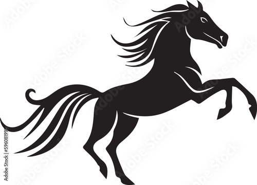 horse  rearing vector illustration  black and white isolated   stand up  stallion  tattoo  logo  line art