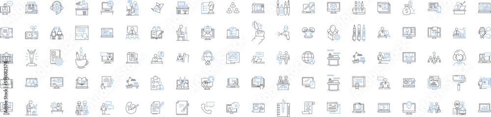 Business meeting line icons collection. Agenda, Collaboration, Productivity, Decision-making, Communication, Nerking, Priorities vector and linear illustration. Conclusions,Goals,Strategy outline